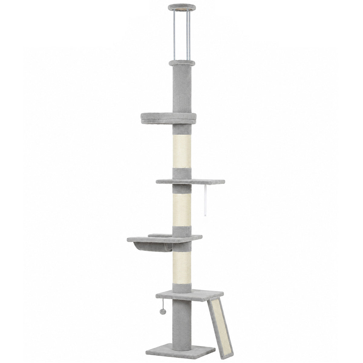 Floor-to-ceiling cat tree, adjustable height 230–260 cm, cat tree with 5 levels, 3 thick sisal scratching posts