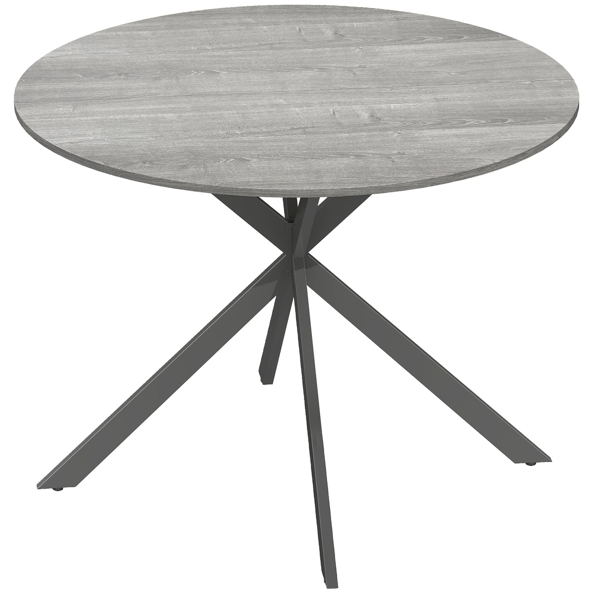 Round dining table for 4 people, industrial style kitchen table with steel legs, for dining room, kitchen, gray