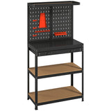 Workbench 80 x 40.5 x 155 cm tool bench with pegboard, hooks, drawer, 2 shelves for workshop black
