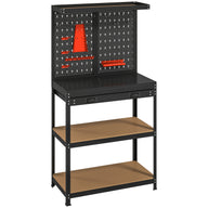 Workbench 80 x 40.5 x 155 cm tool bench with pegboard, hooks, drawer, 2 shelves for workshop black