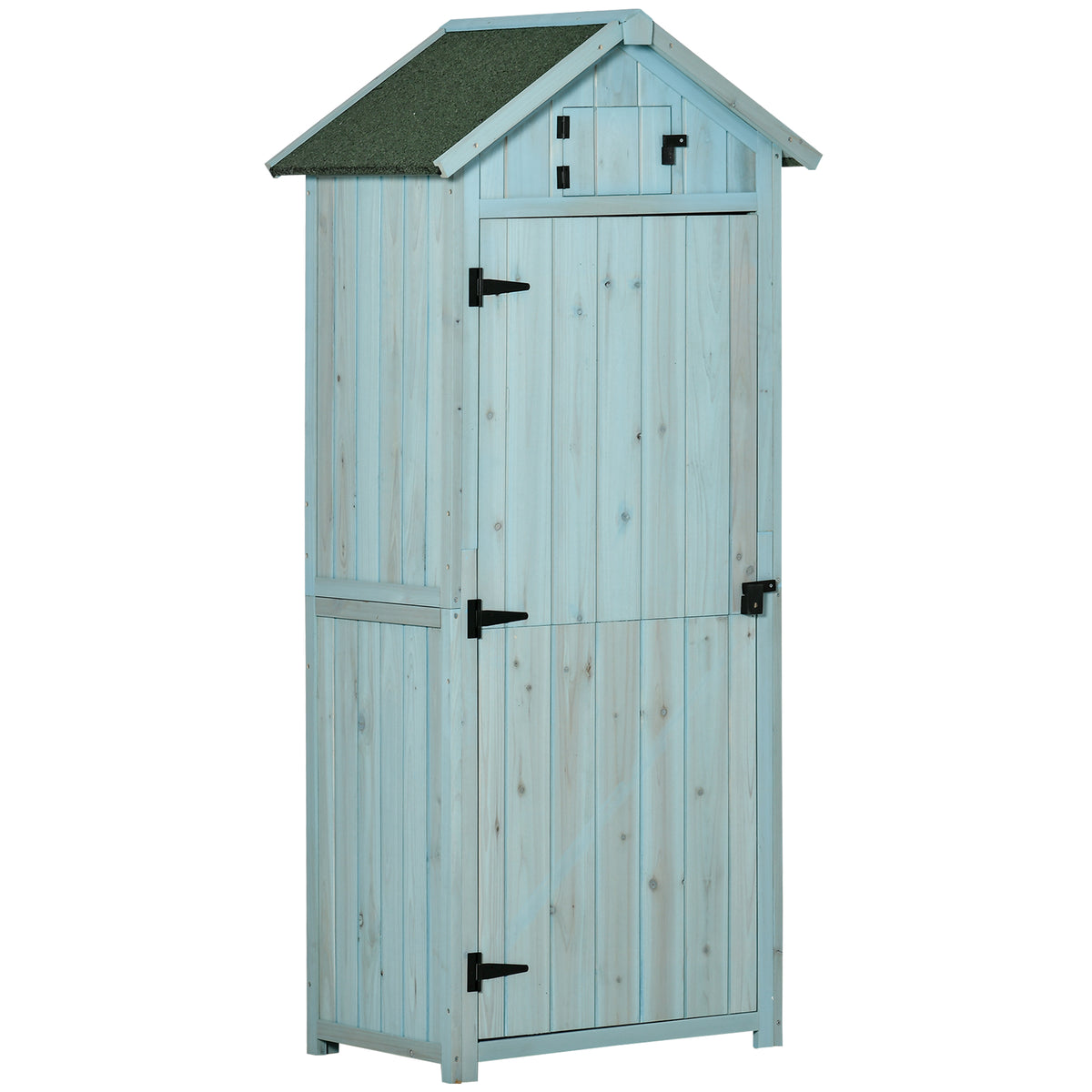 Wooden garden cabinet, weatherproof tool shed 77x54.2x179cm, tool house with door, gable roof, storage cabinet