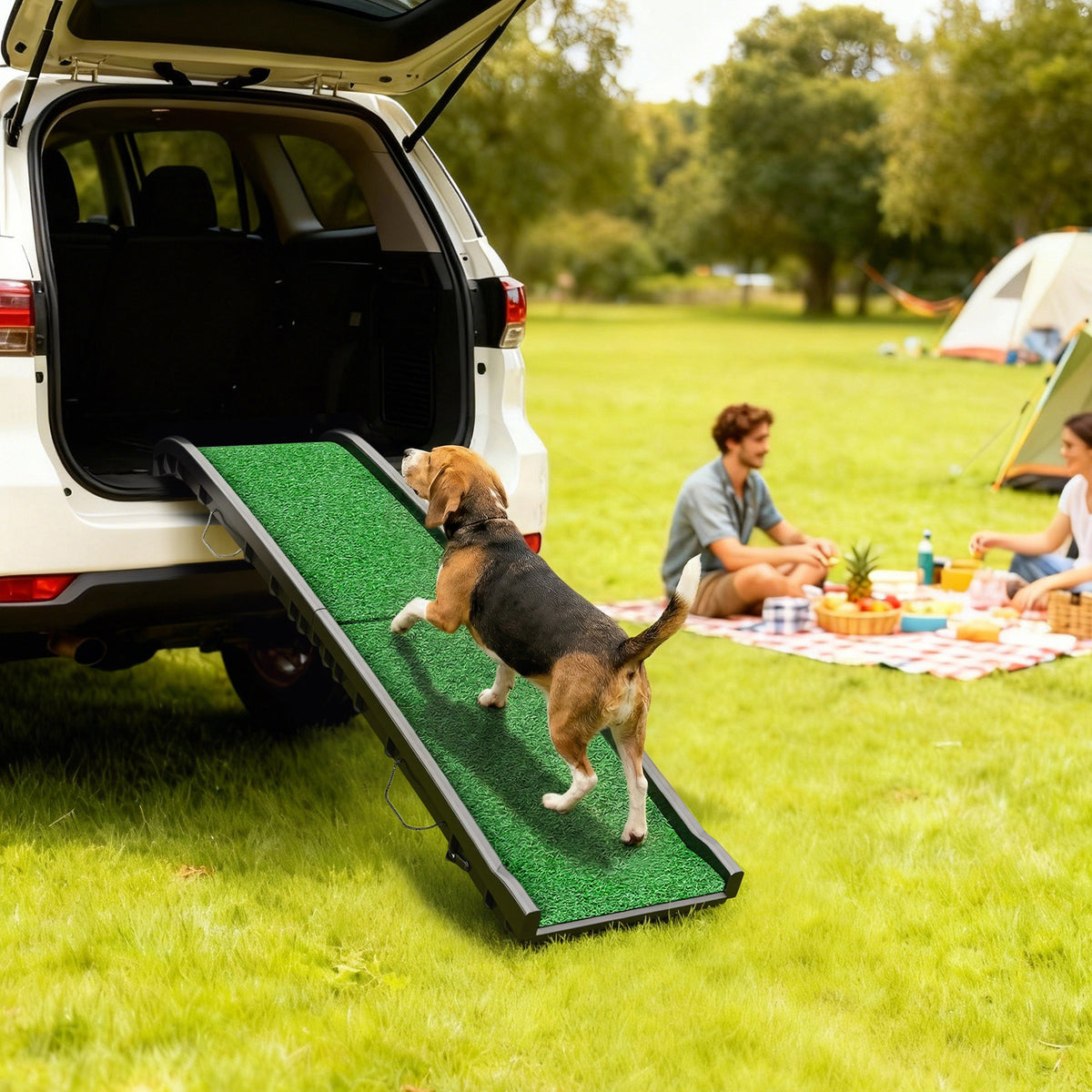 Foldable dog ramp, non-slip pet steps, trunk entry aid, for animals up to 90 kg, 155x38.5x15.5 cm, black (2)