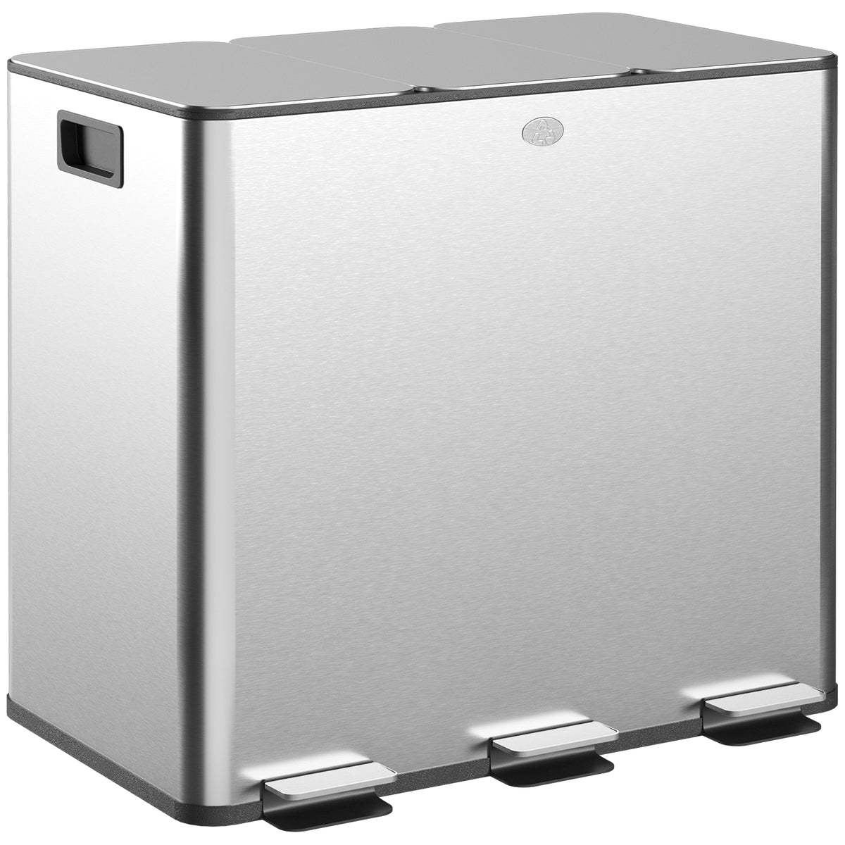 Waste bin with 3 x 20 L compartments, odor-proof lid, fingerprint-proof, soft-close, removable, silver