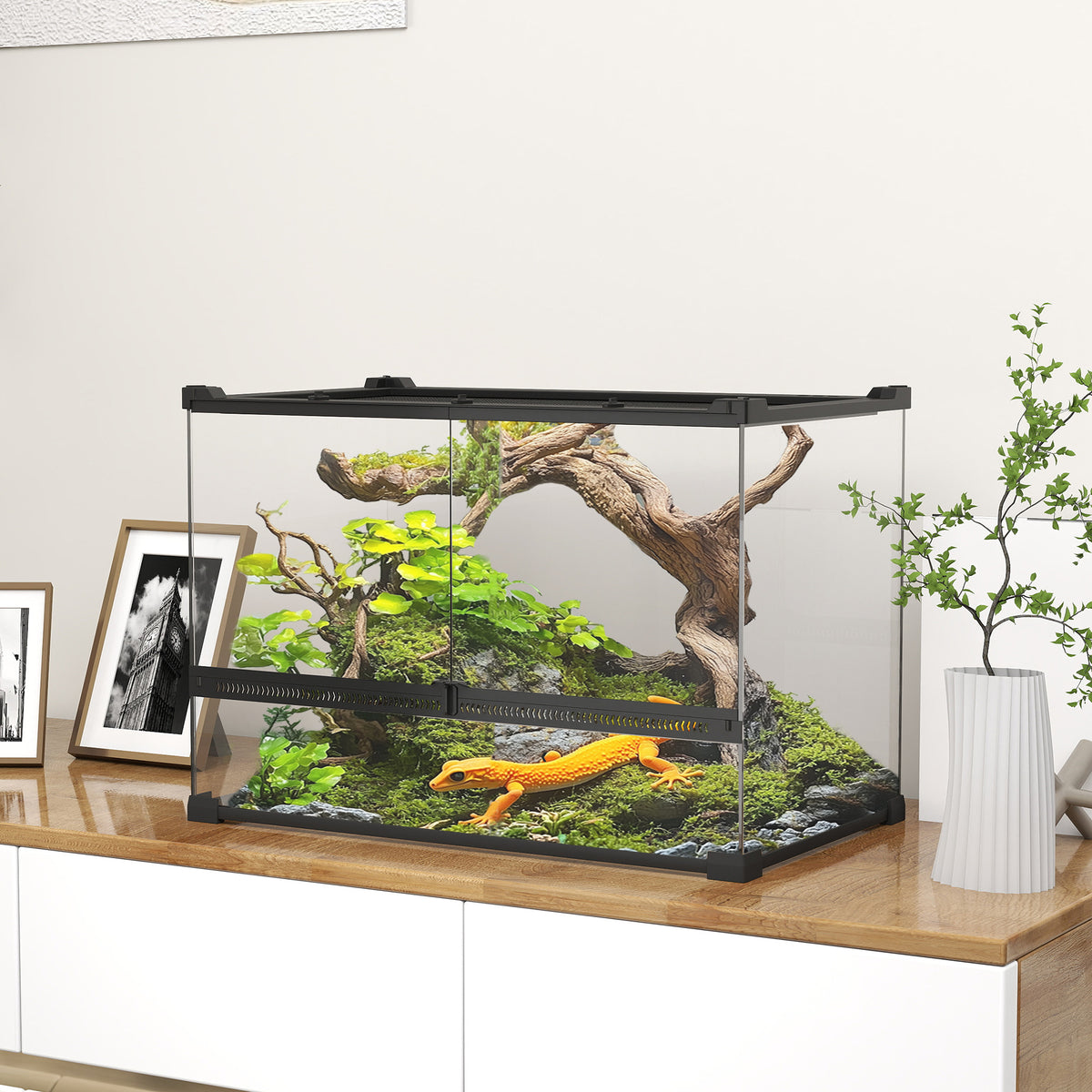 Glass terrarium for reptiles, raised & waterproof base, button lock (2)