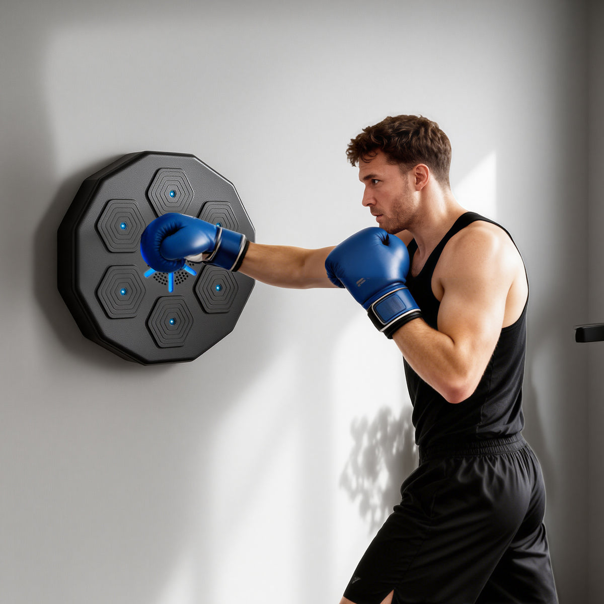 Boxing trainer with music function, Bluetooth, light-up targets, wall mount, synthetic leather, black (2)