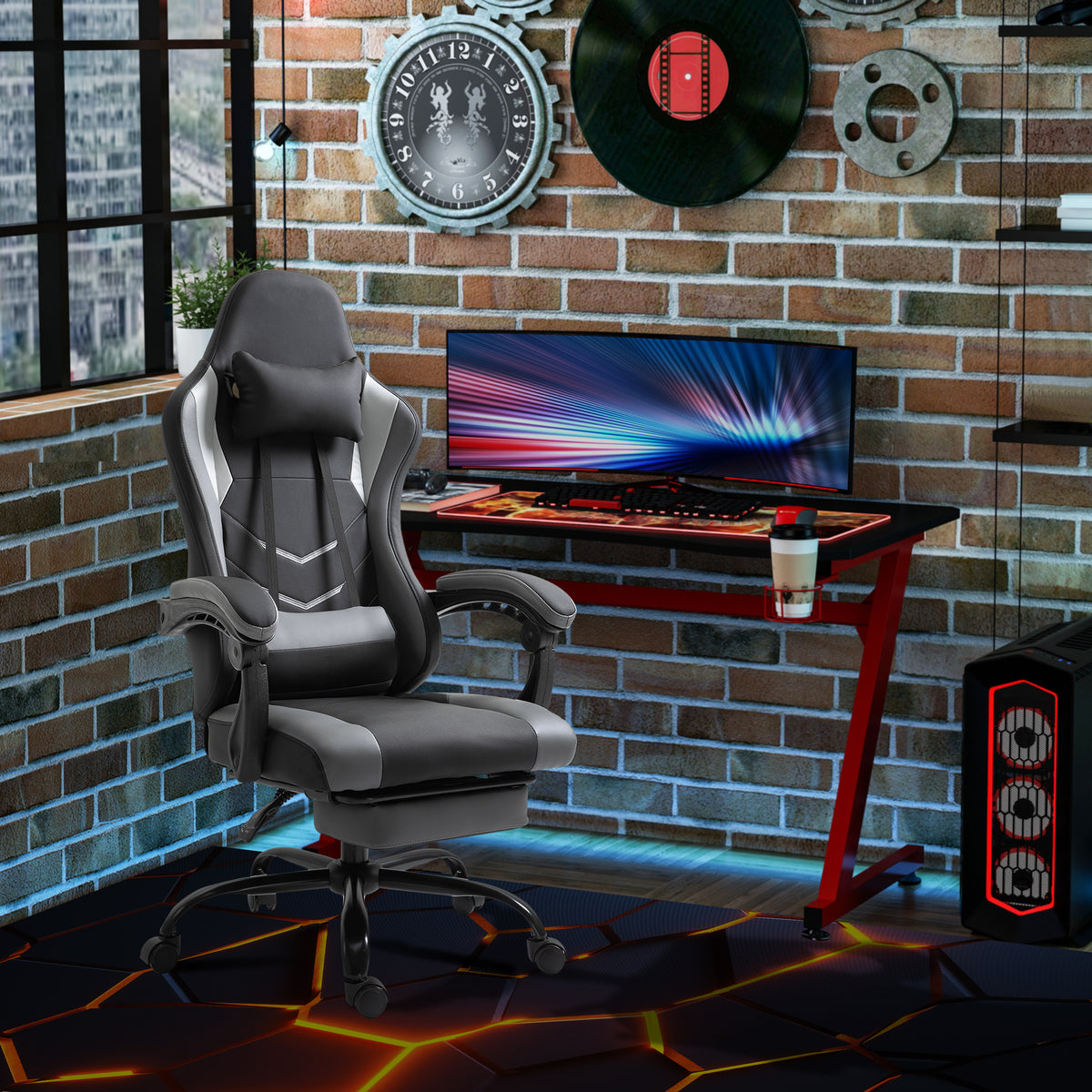 Ergonomic gaming chair, office chair, desk chair, height-adjustable swivel chair, adjustable lumbar pillow with (2)