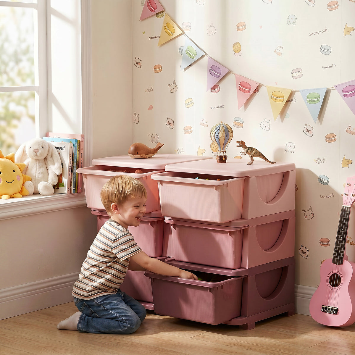Children's storage box, kids' storage box, 3 drawers, pink (2)