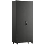 Filing cabinet, lockable metal cabinet with wheels, adjustable shelves, made of steel, 80 x 40 x 180 cm black