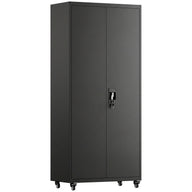Filing cabinet, lockable metal cabinet with wheels, adjustable shelves, made of steel, 80 x 40 x 180 cm black