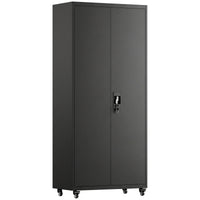 Filing cabinet, lockable metal cabinet with wheels, adjustable shelves, made of steel, 80 x 40 x 180 cm black