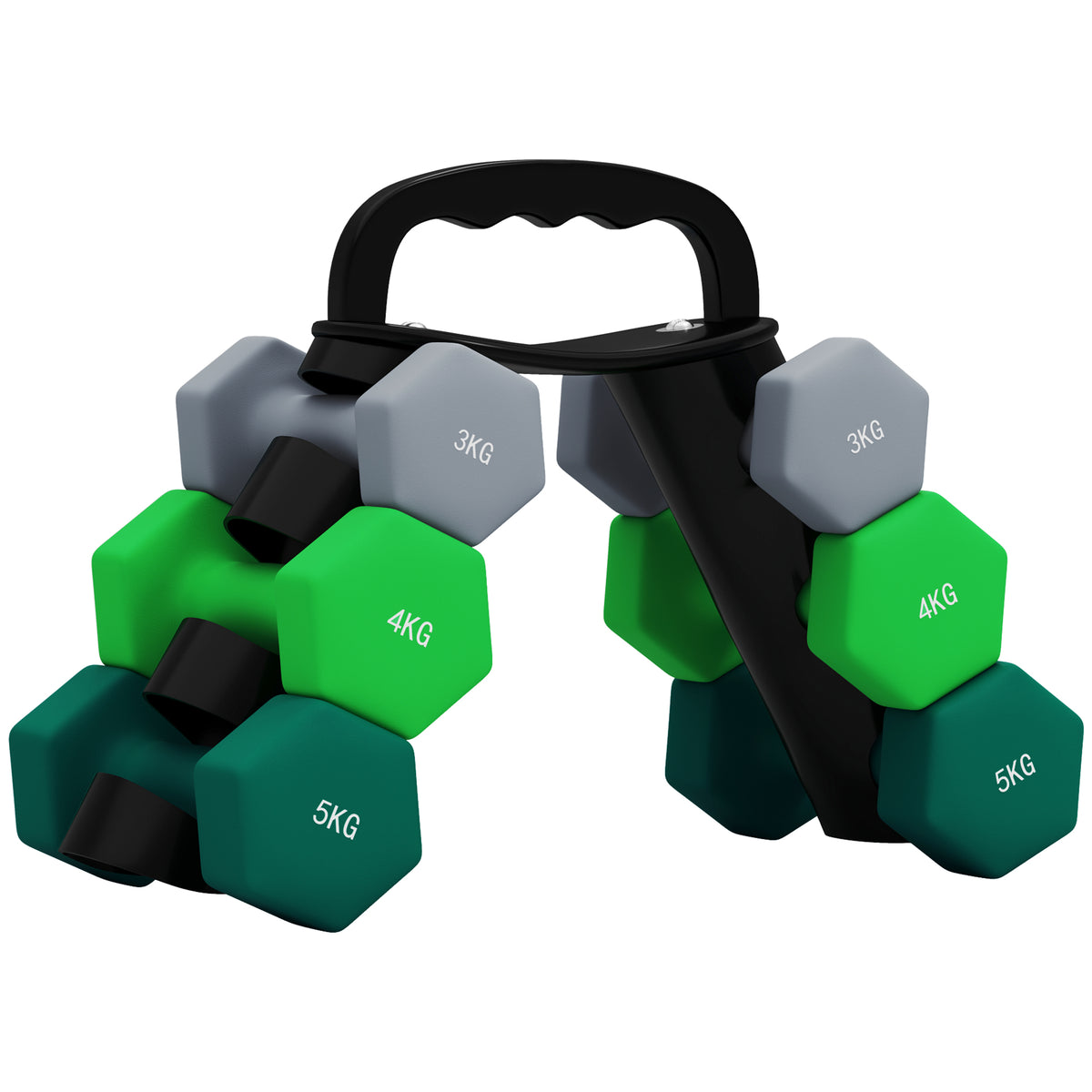 Dumbbell set with storage rack, set of 6 dumbbells for fitness training, 2 x 3kg, 2 x 4kg, 2 x 5kg