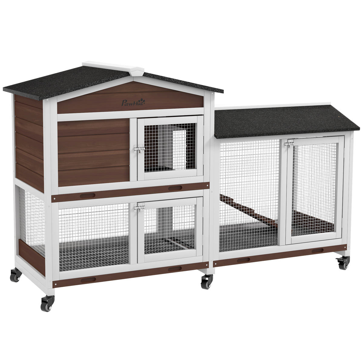 Small animal hutch with wheels, dwarf rabbit hutch, outdoor enclosure, asphalt roof, small animal house, dwarf