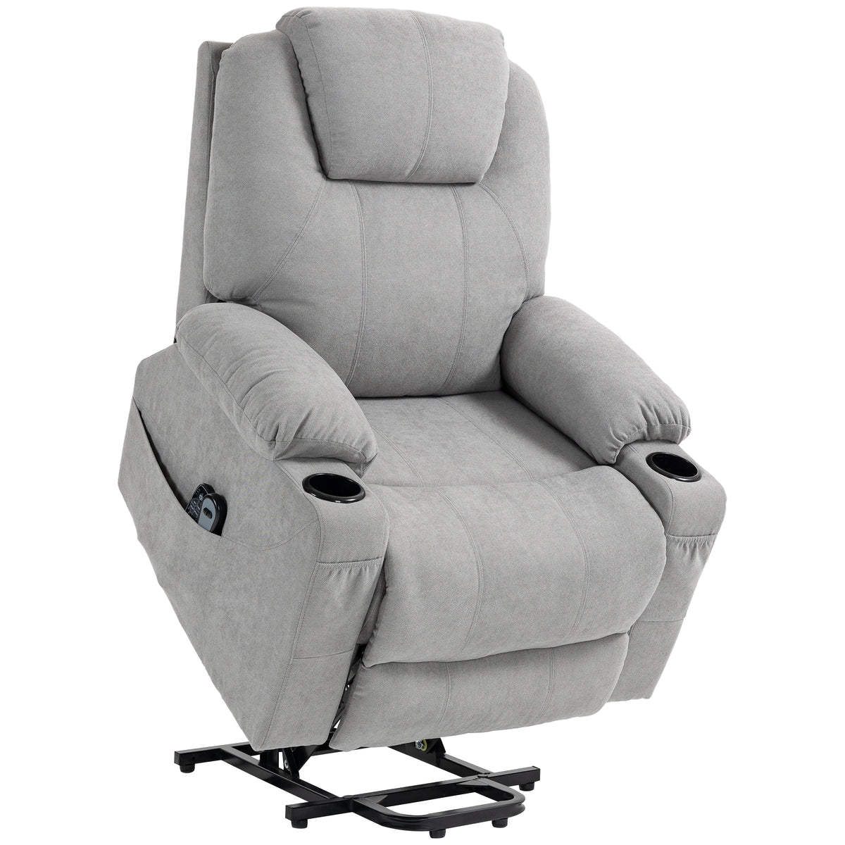 Massage chair lift recliner for seniors, 8 vibration points, 2 side pockets, cup holder, 90 x 101 x 107 cm, gray