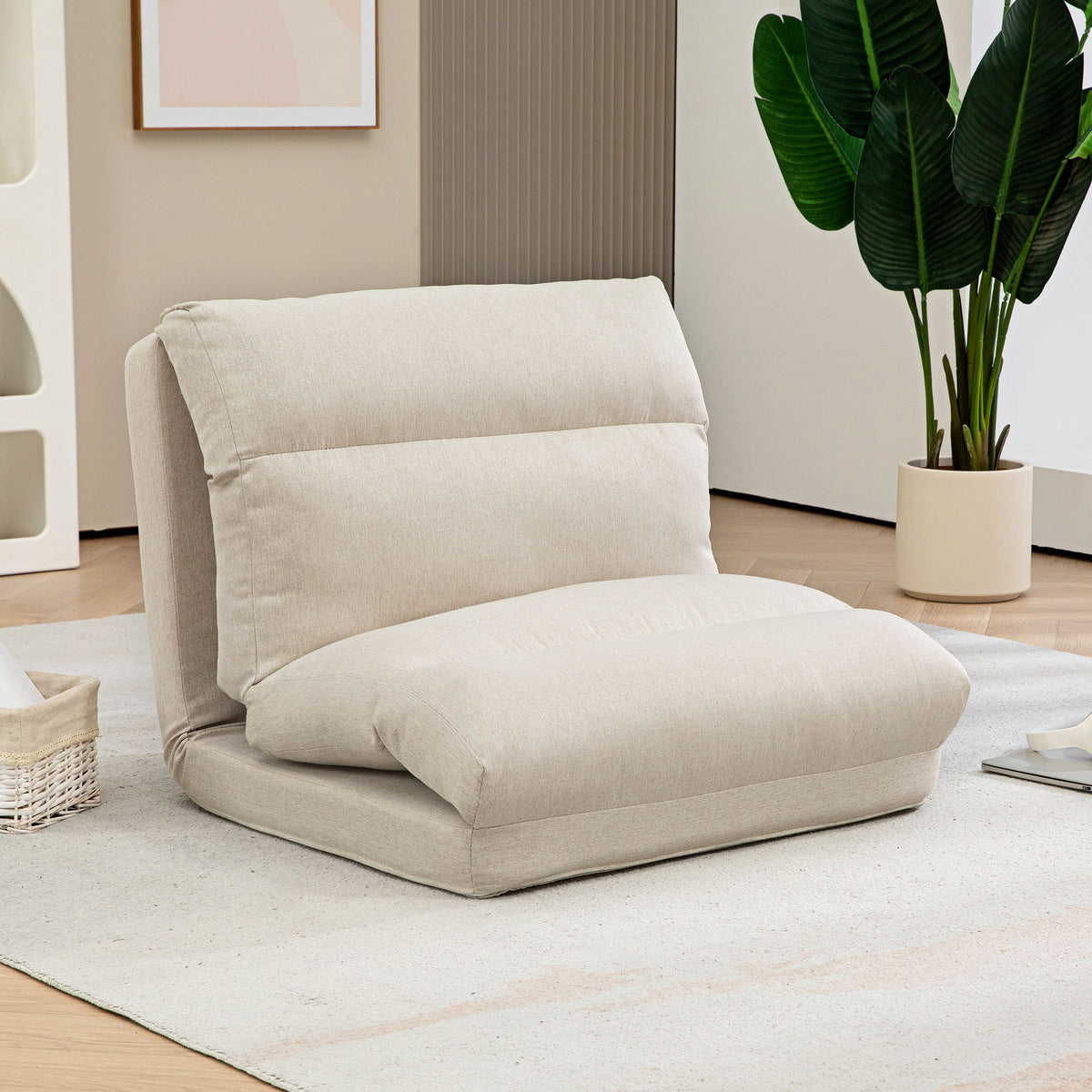 Bean bag with bed function, adjustable backrest, foldable, up to 120kg, 70 x 72 x 56 cm, beige (2)