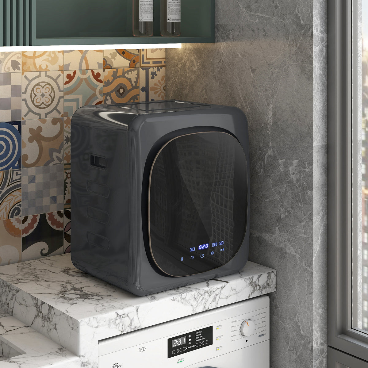 2.5 kg vented tumble dryer with smart mode, 800 W compact dryer with stainless steel drum, gray (2)