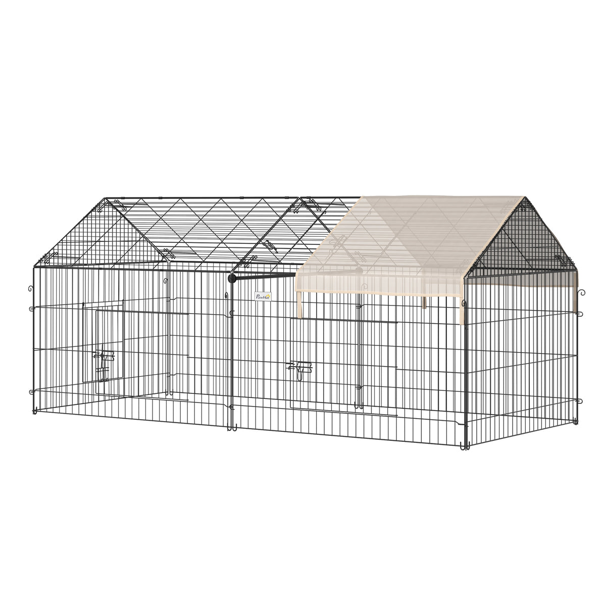 Playpen for small animals, outdoor enclosure, 4 ground stakes, 220 cm x 103 cm x 103 cm, black + beige