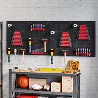 Storage system wall shelf 60 x 160 cm, 38-piece bin shelving unit with hooks, shelves, and storage bins, black + (9)