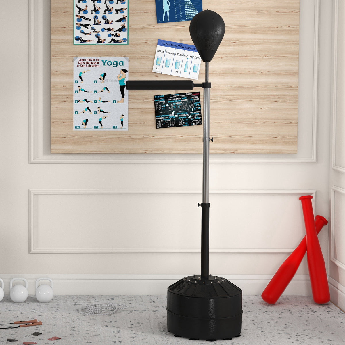 Punching ball with reflex bar, height-adjustable 160-205 cm, fillable base, incl. air pump, black (2)