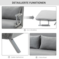 Sofa bed, double sofa, guest bed, including 2 cushions, gray (5)