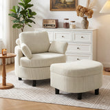 Armchair with storage ottoman, corduroy upholstery, wraparound reading chair with adjustable headrest, wide seat (10)