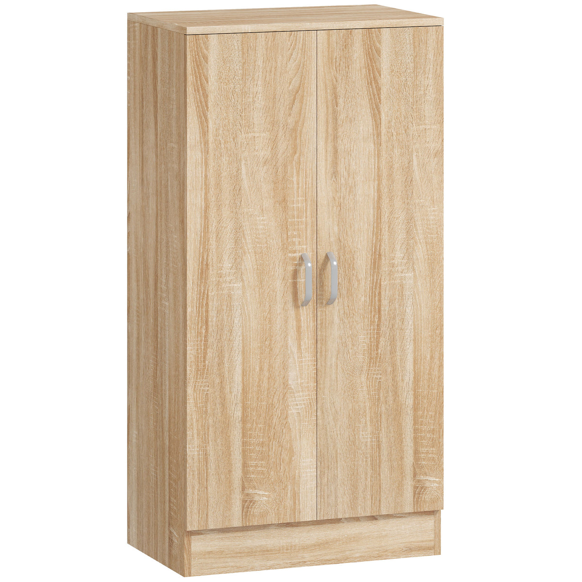 Shoe cabinet with 2 doors, 6 adjustable shelves, soft-close hinges for 14 pairs of shoes, natural wood