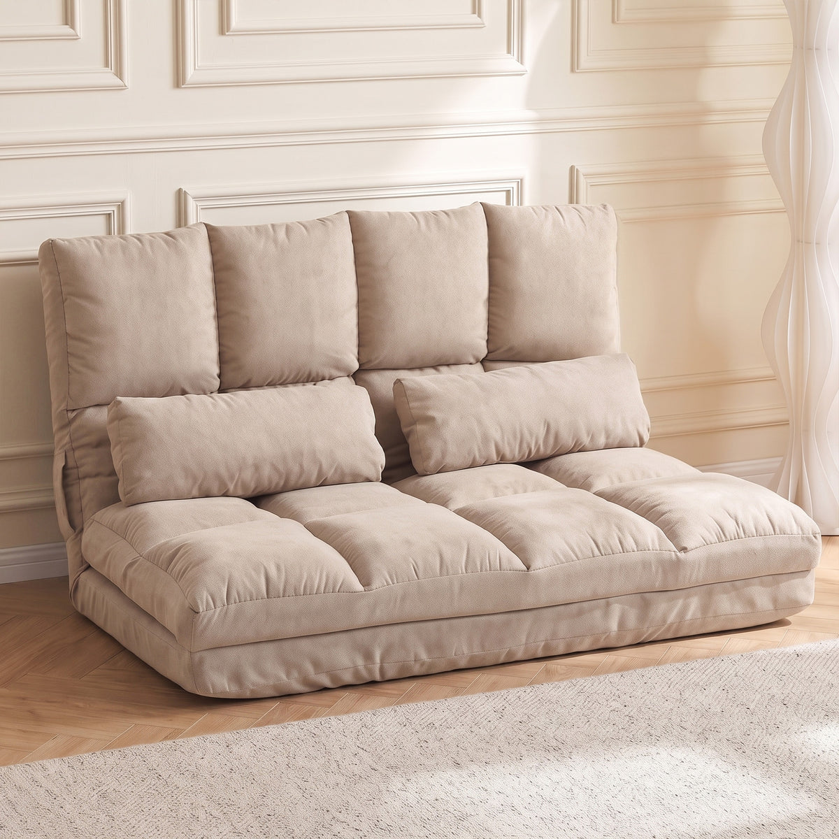 2-in-1 Floor Chair, Backrest, Adjustable, 102 x 73 x 60 cm, Beige (2)