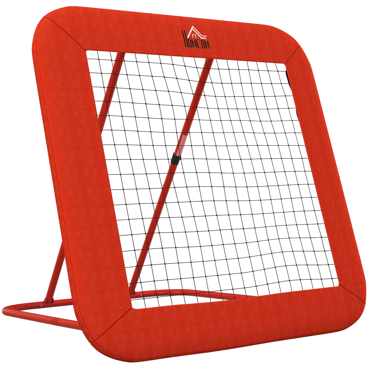 Soccer rebound net, adjustable, foldable, metal frame, all-weather PE net, incl. ground stakes, red