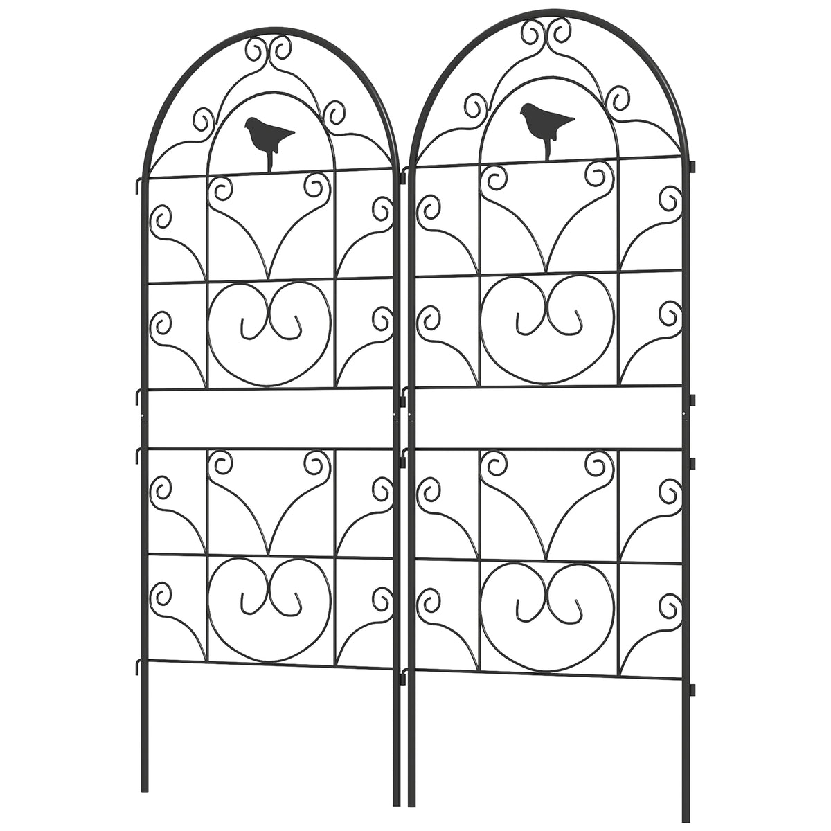 Metal Trellis 2-Piece Set, Rust-Proof Plug-In Garden Stakes with Bird Design for Climbing Plants, 50x120 cm
