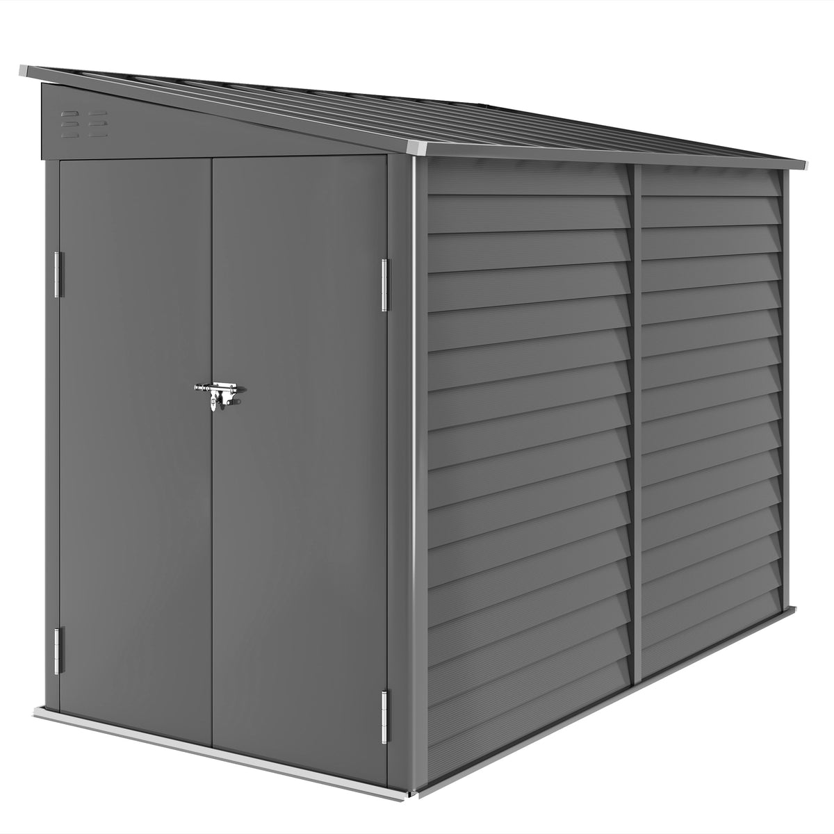 Metal Tool Shed 3.5m² 143x270x202cm Garden Shed with Pent Roof, Lockable Double Door, Foundation, Air Vents