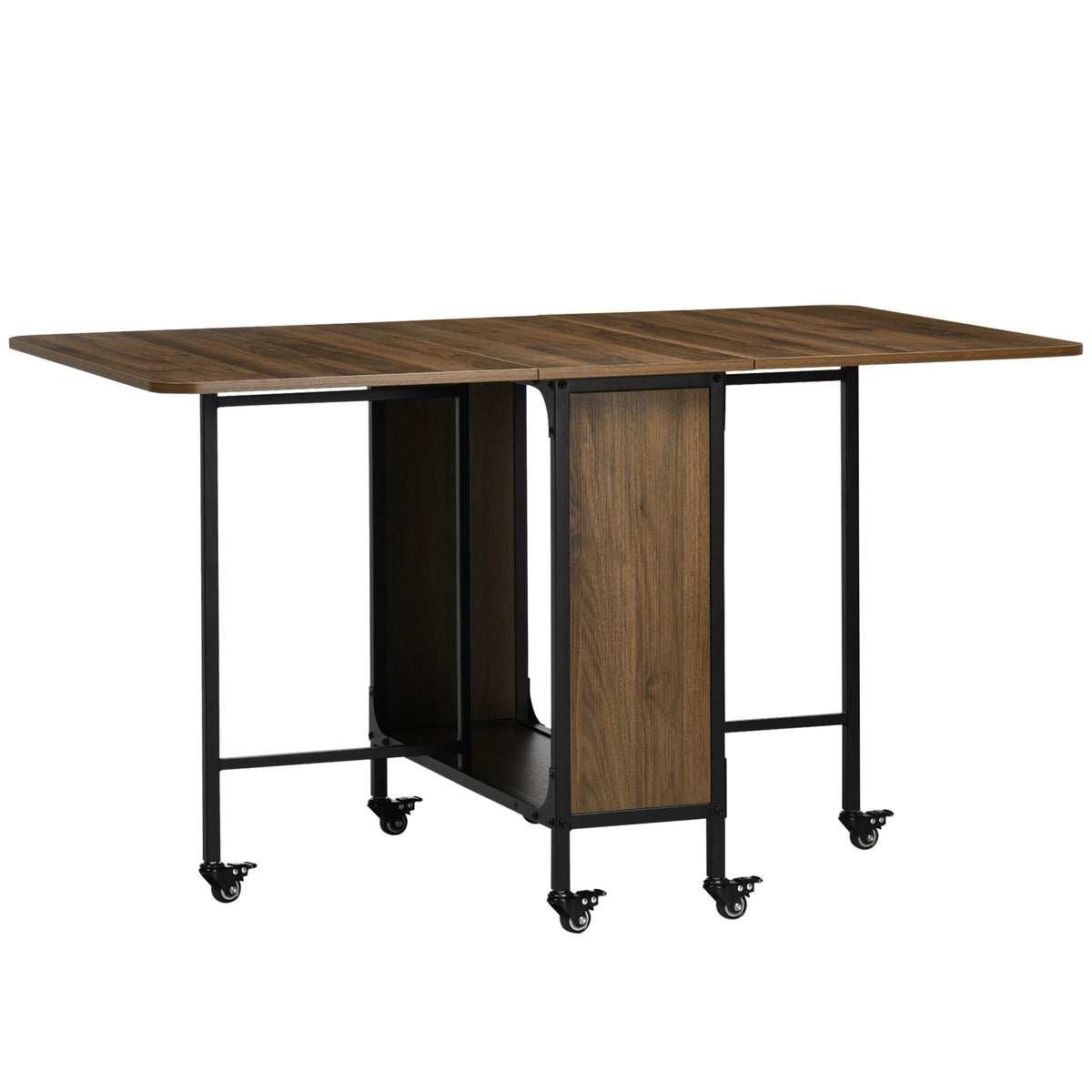 Mobile folding table, 2 folding leaves, 130 cm x 80 cm x 74 cm, Brown