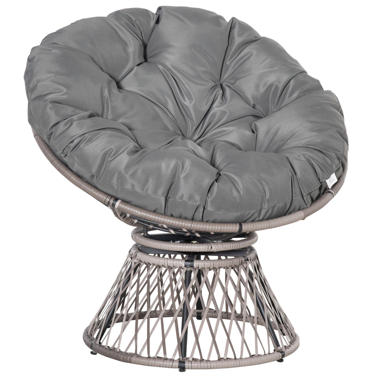 Papasan chair wicker chair armchair with cushion 360 degree rattan grey W87 x D97 x H86 cm