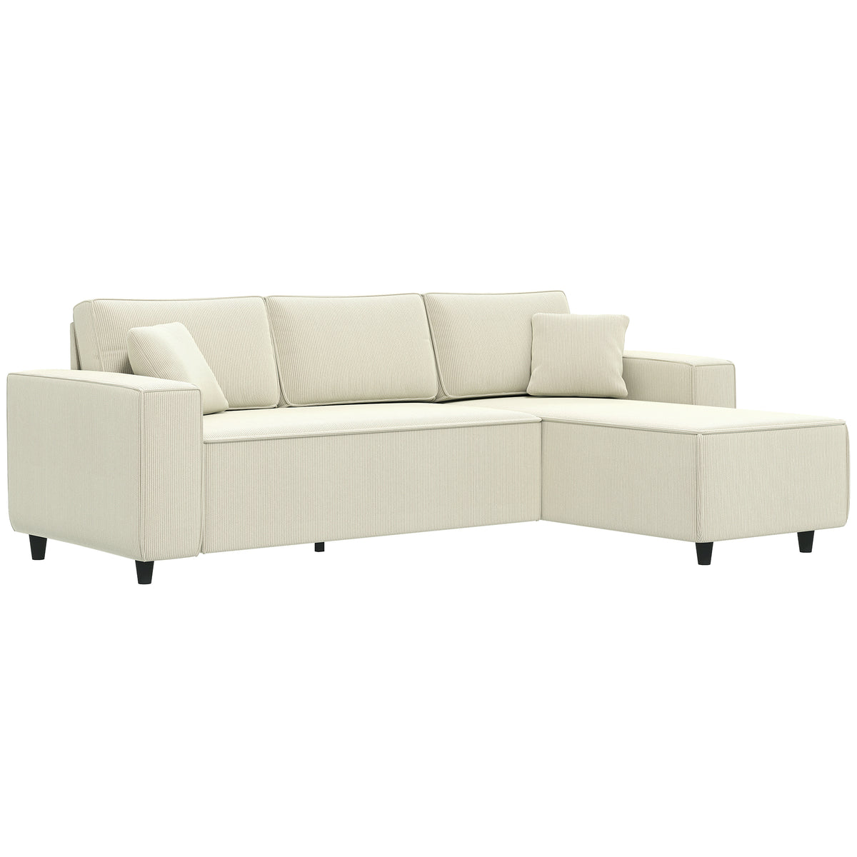 3-seater sofa with chaise longue, living room couch with corduroy cover, 2 extra cushions, upholstered sofa