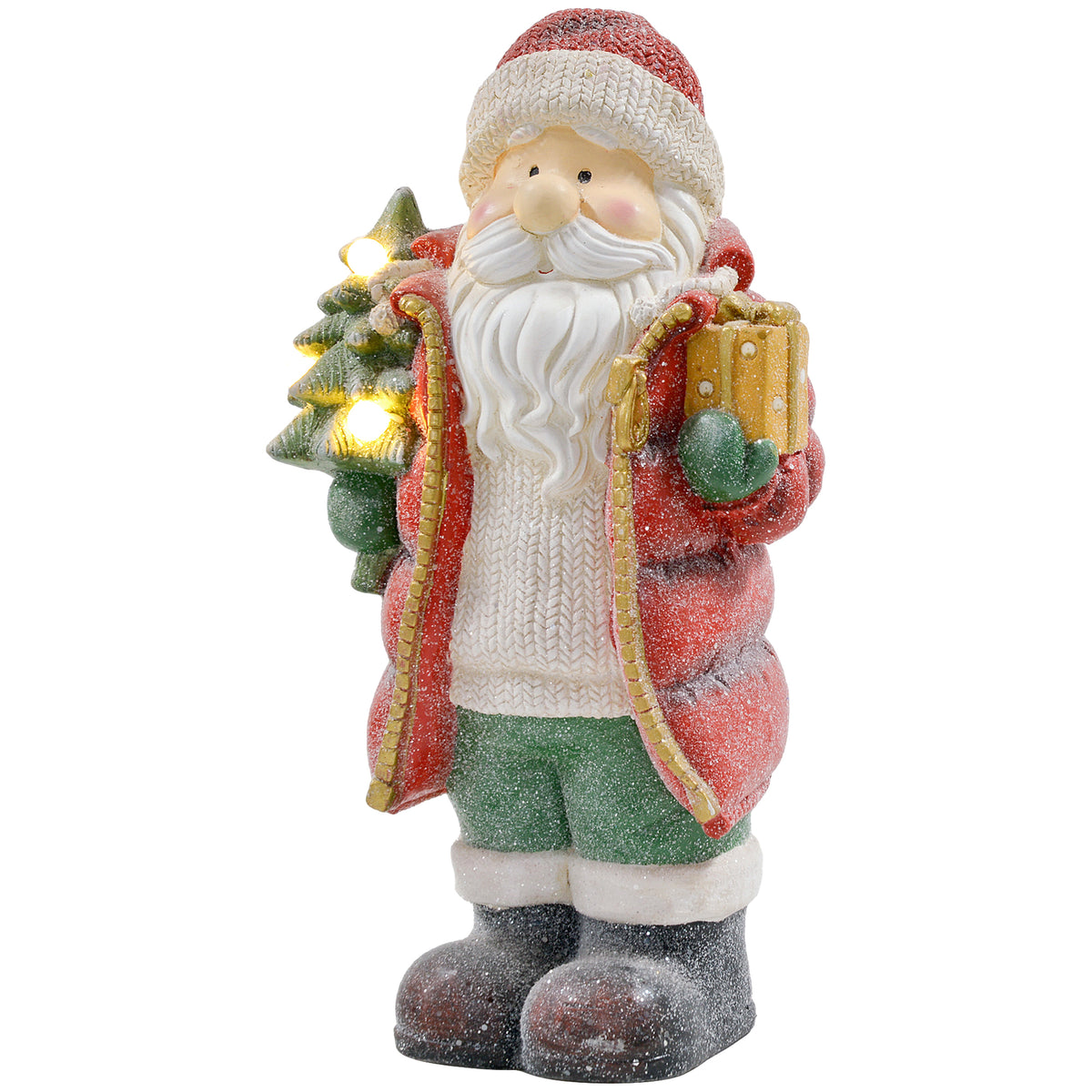 Santa Claus figure with tree and gift, 3 warm white LEDs, battery-operated, 50 cm