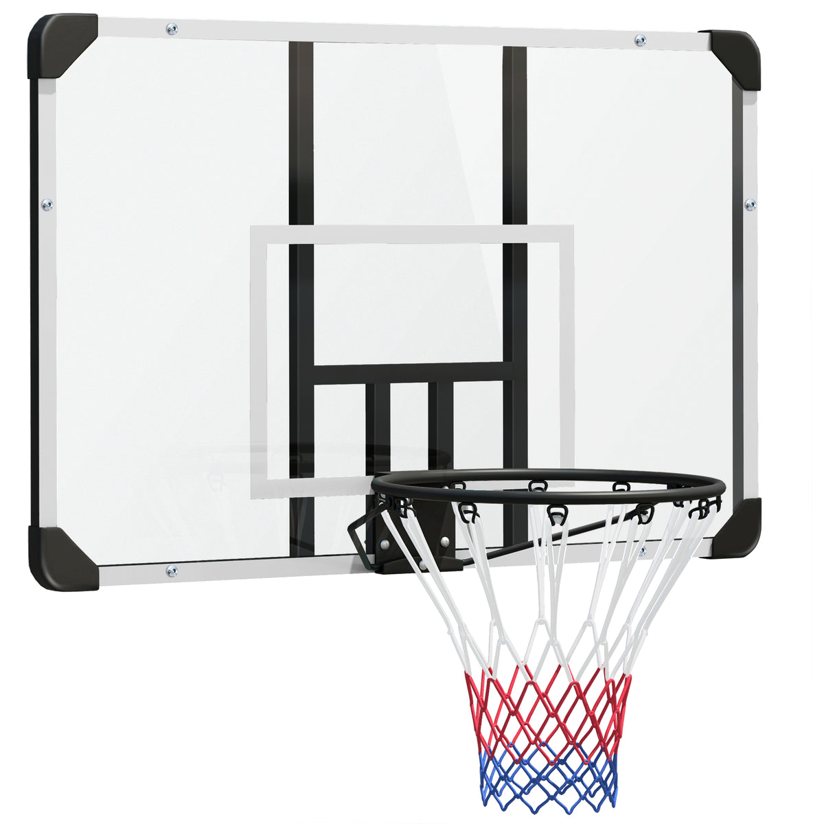 Basketball hoop, shatterproof backboard, indoor & outdoor, steel frame, black