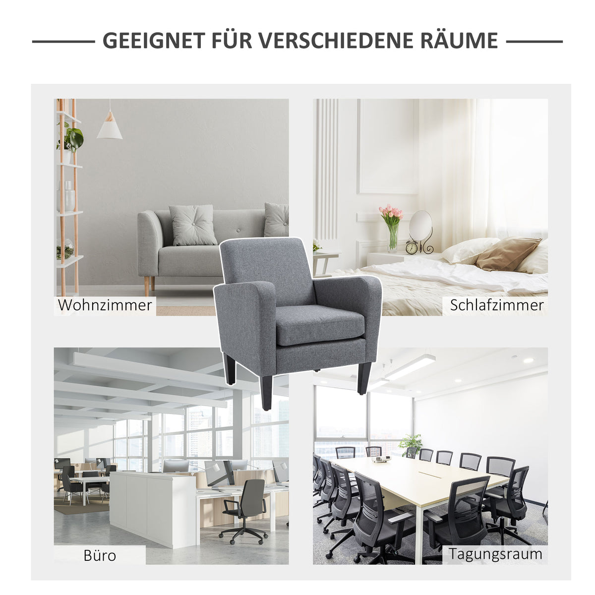 Single armchair, recliner, upholstered armchair with wooden legs, linen-look fabric, 66 x 72 x 74 cm, light grey (4)