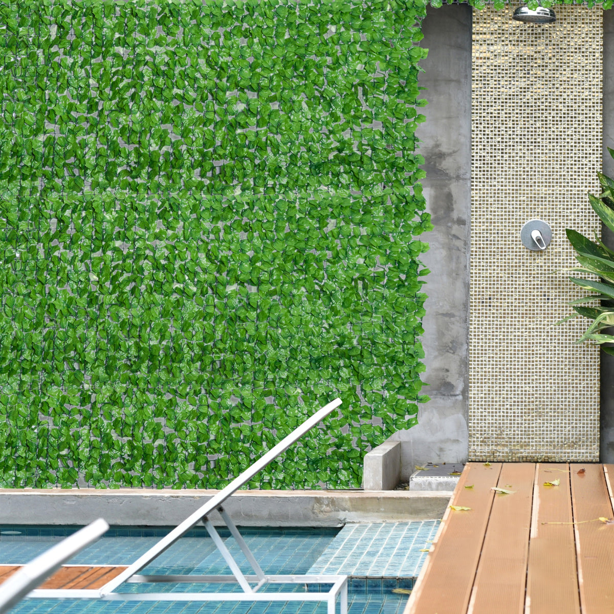 Artificial hedge privacy screen, UV-protected, leaf privacy screen mesh, hedge fence, 300 x 100 cm, green (2)