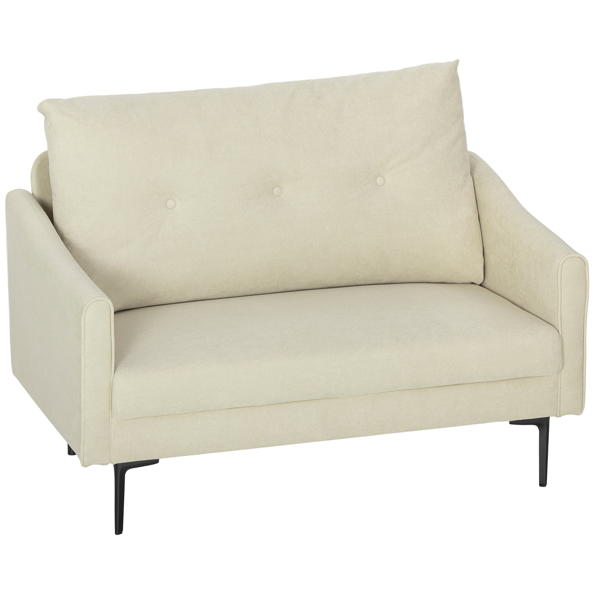 2-seater sofa with foam padding and fabric upholstery, for living room, bedroom, metal frame, cream white