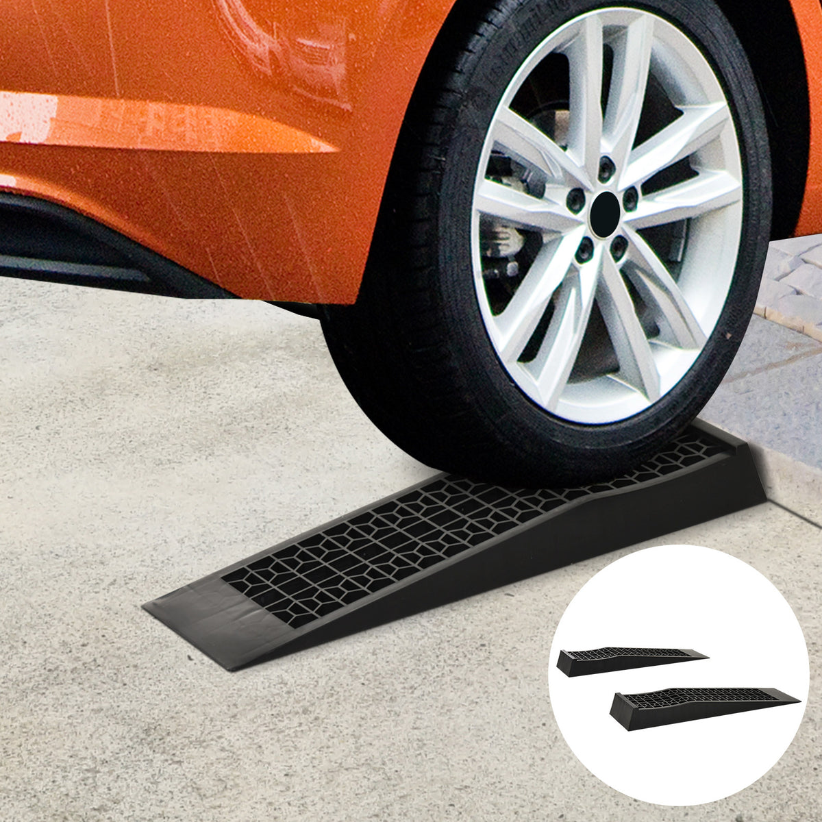 2-piece loading ramp set, threshold ramp, curb ramp, rubber ramps, 3-ton load capacity, plastic, black (2)