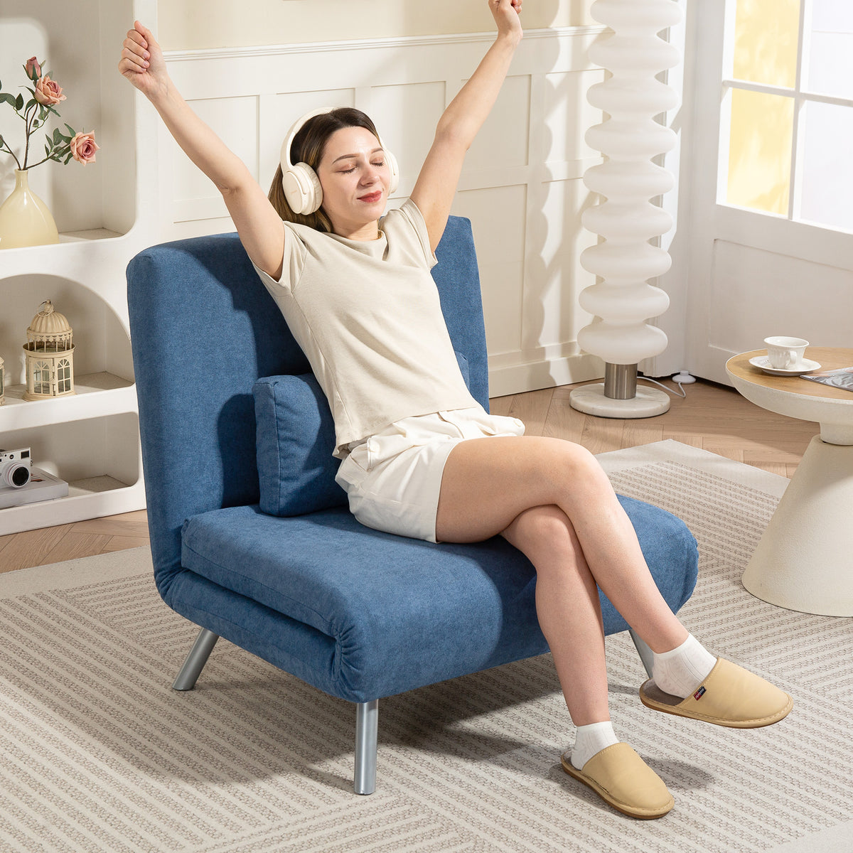Upholstered armchair with bed function, 3-in-1 design, sleeper chair, guest bed, fabric cover, with cushion (2)