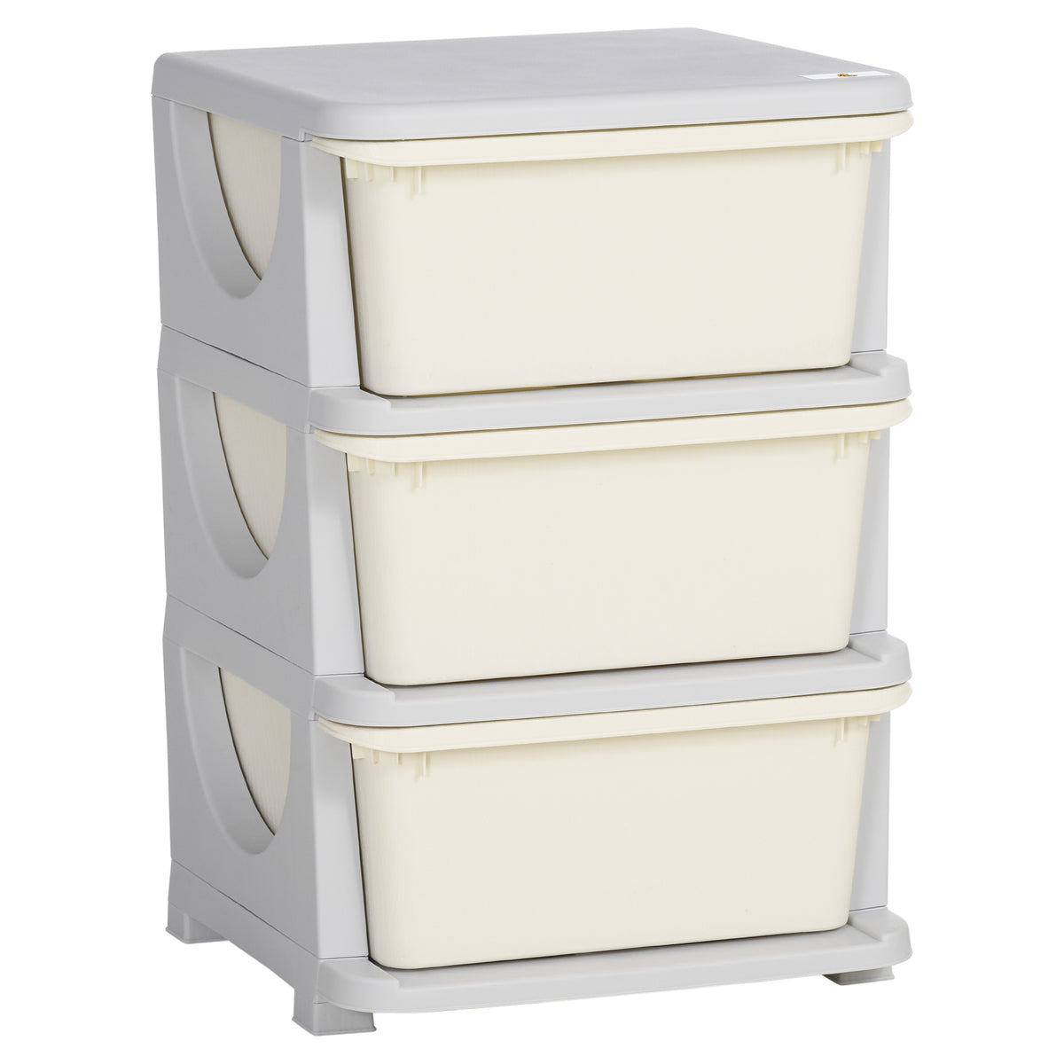 Storage boxes for children, 3 large drawers, rounded edges, plastic, 37x37x56.5 cm, cream white