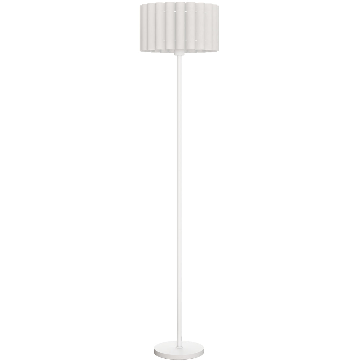 Retro-style floor lamp, plastic lampshade, foot switch, metal rod, white