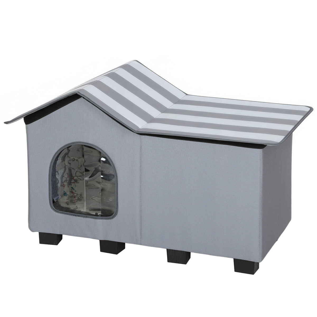 Water-resistant cat house, cat hut with removable pitched roof, thermal insulation, platform, 70x43x45 cm