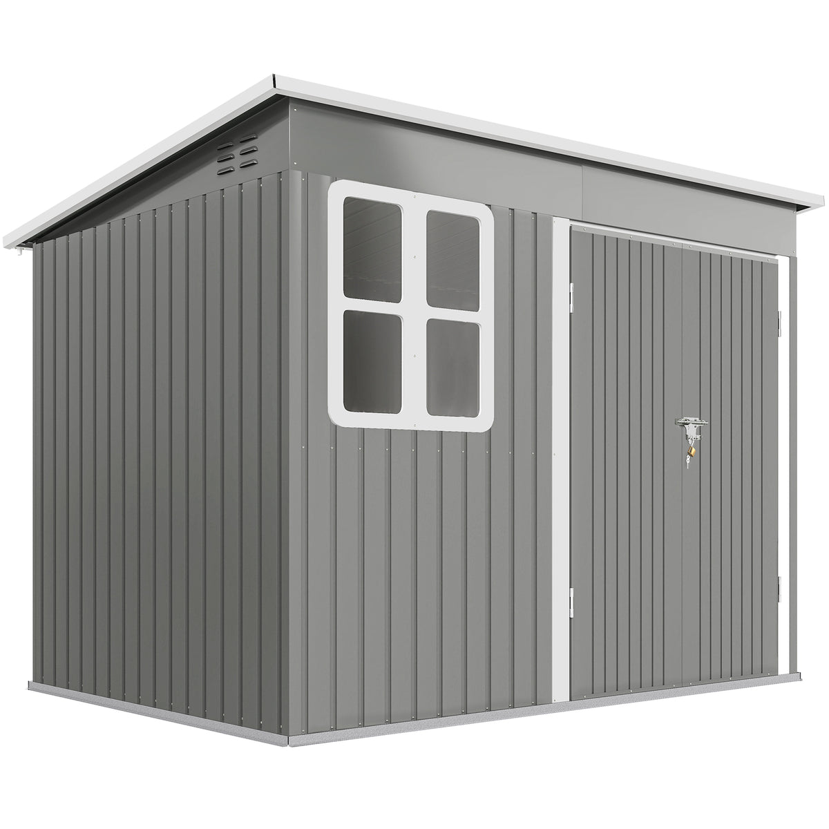 Metal shed for garden tool storage, with window, wide door, 260 x 177 x 190 cm, light grey