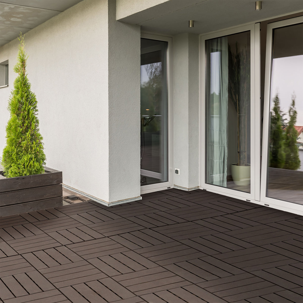 Patio tiles 30 x 30 cm 9 pieces 0.81㎡ interlocking tiles balcony tiles with click system drainage function (2)