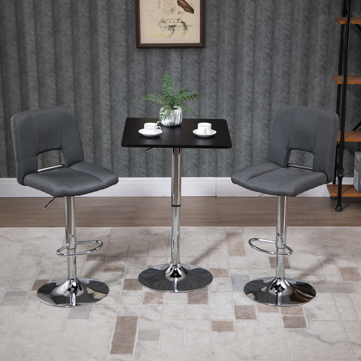 Height-adjustable bar table, 360° rotatable, scratch-resistant feet, sturdy metal base, black/silver (2)