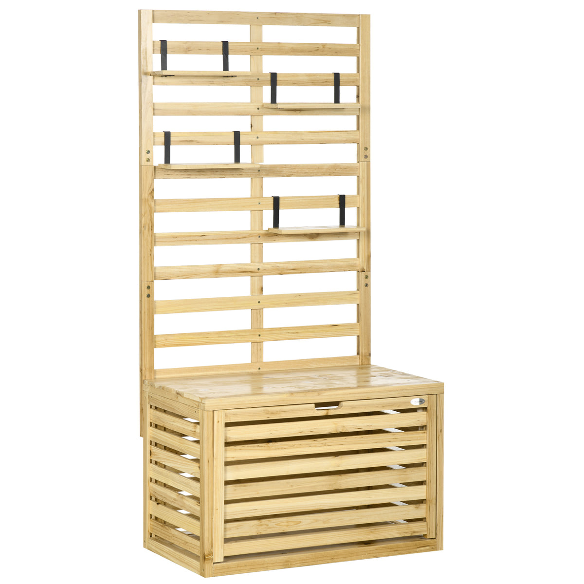 Storage box with trellis, 4 hanging shelves, magnetic door, solid wood, natural, 80 x 45 x 160 cm