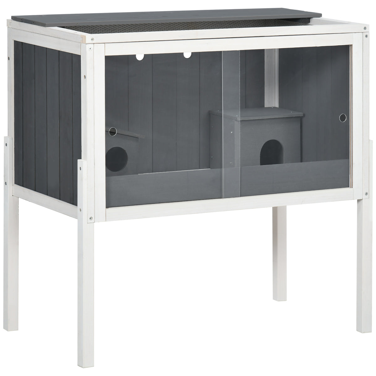 Hamster cage, 3000 cm² dwarf hamster cage made of wood and metal, with 2 huts, acrylic sliding doors, sturdy