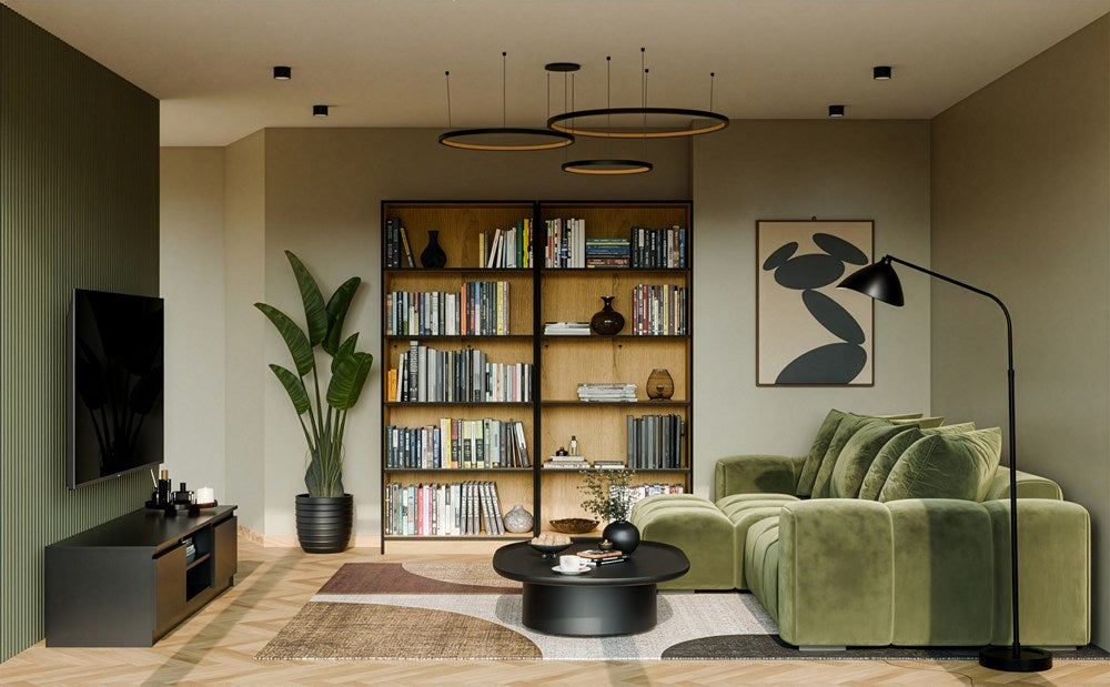 REGAL Schrank R80 für Bücher EICHE ARTISAN SCHWARZE KANTEN 5 Ablagen für Büro – Produktabbildung 5