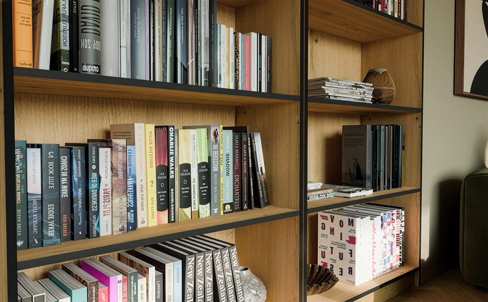 REGAL Schrank R80 für Bücher EICHE ARTISAN SCHWARZE KANTEN 5 Ablagen für Büro – Produktabbildung 4