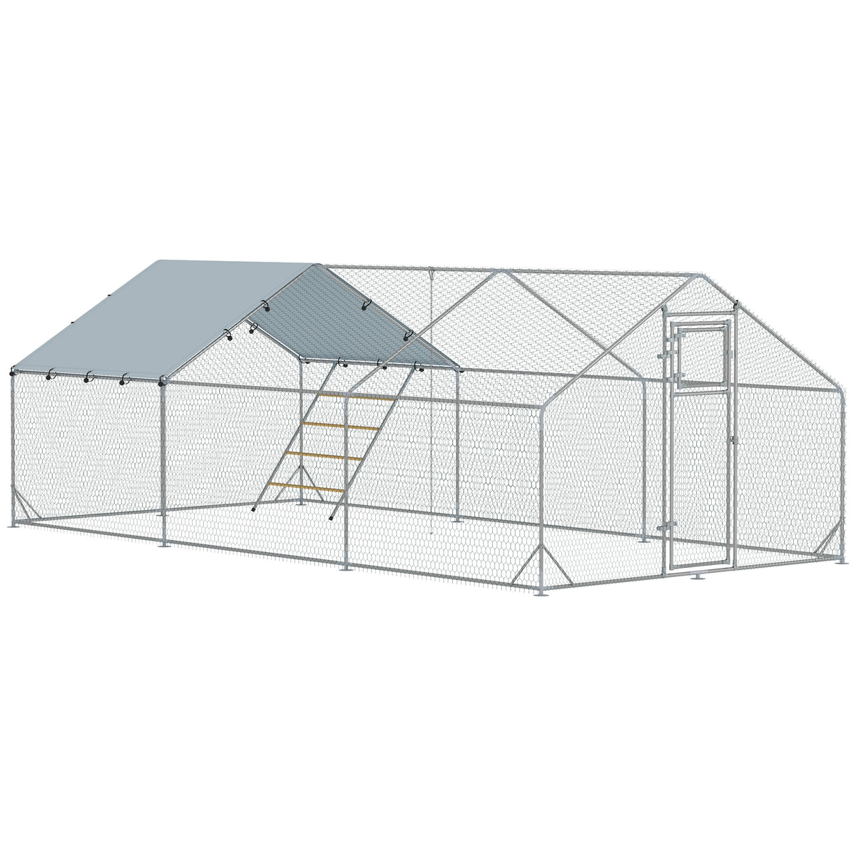 Chicken coop, outdoor run for chickens, with UV-resistant tarp, steel mesh, automatic feeder, for 18-24 chickens